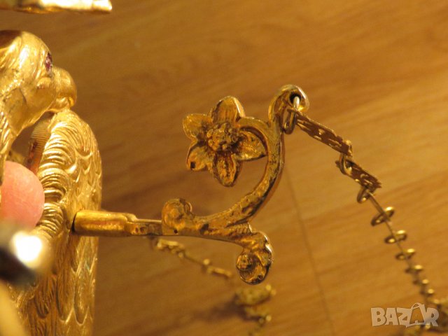 Старинно бронзово руско православно висящо кандило с двуглав орел  и позлата с меч и държава в нокти, снимка 10 - Антикварни и старинни предмети - 35774337