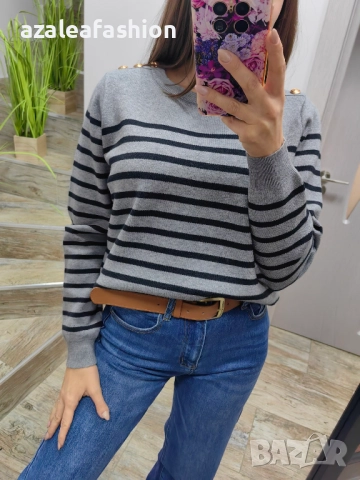 Сив дамски пуловер райе