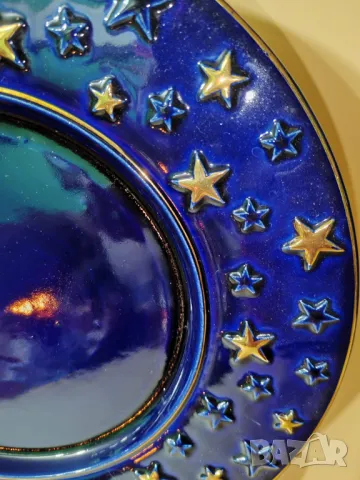 Голямо керамично плато в кобалтово синьо, златен кант и коледен мотив-Tchibo- Germany, снимка 4 - Декорация за дома - 48826164