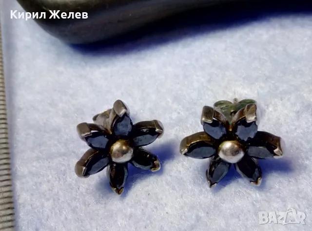 ФЛОРАЛНИ СКЪПОЦЕННИ СРЕБЪРНИ ОБЕЦИ МАРГАРИТКИ РОДИРАНО СРЕБРО 925 с ФАСЕТИРАН ЧЕРЕН ТУРМАЛИН 42320, снимка 10 - Обеци - 50136131