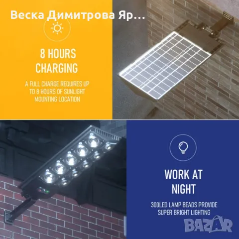 Соларна лампа W789B-5 – Мощно и ефективно LED осветление, снимка 8 - Лед осветление - 49508053