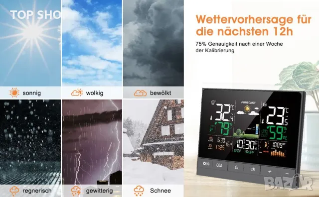 Безжична метеорологична станция Uzoli EM3403 с външен сензор, снимка 6 - Пана - 49106137