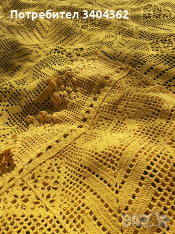 Стара голяма жълта покривка плетена на една кука, снимка 5 - Антикварни и старинни предмети - 50910220