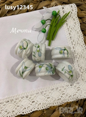 Комплект шест пръстени за салфетки с кокичета!, снимка 5 - Декорация за дома - 53061687