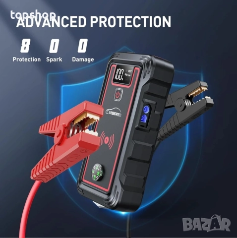 Нов джъмп стартер YR800, 23800mAh, безжично зареждане 10W, за автомобили 8.0L бензин и 7.0L дизел, снимка 4 - Аксесоари и консумативи - 51636313