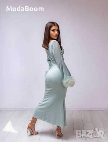 Дълга ментова дамска рокля , снимка 5 - Рокли - 48009293