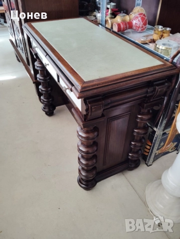 Старинно бюро с кожен плот, снимка 3 - Бюра - 52153343
