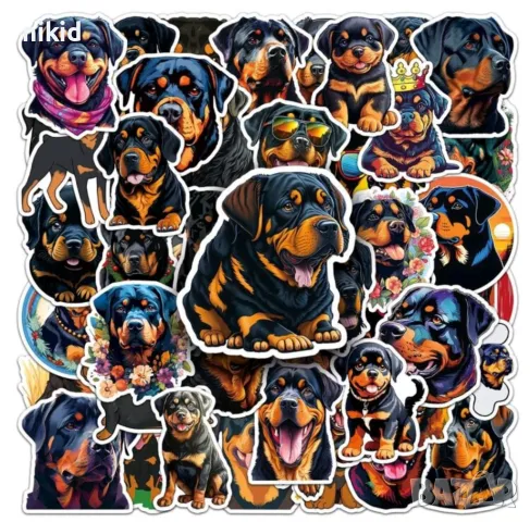 50 бр Куче кучета Ротвайлер самозалепващи лепенки стикери за украса декор картонена торта 