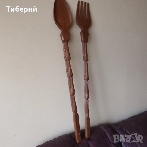 Дървена лъжица и вилица големи, снимка 6 - Декорация за дома - 52070801