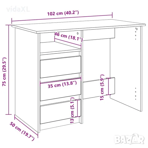 vidaXL Бюро, бетонно сиво, 102x50x75 см, инженерно дърво, снимка 10 - Бюра - 56148274