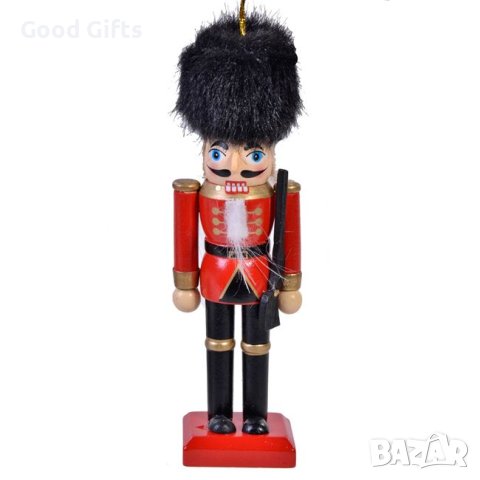 2 броя Дървени Висулки за елха, Лешникотрошачката, Червено и черно, 13см