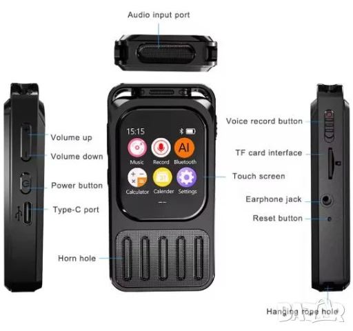 Bluetooth5.3 ИИ Диктофон Преводач Изкуствен Интелект Реч>Текст>Обобщаване APP Контрол Сензорен Екран, снимка 10 - Други - 50617215