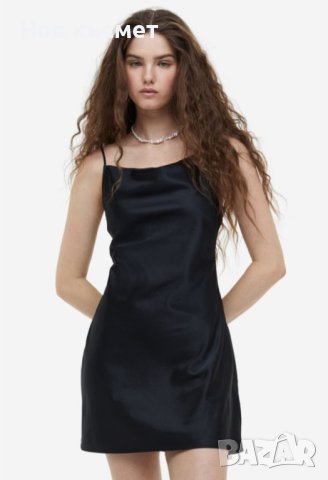 Къса черна сатенена рокля HM Divided, XS, нова