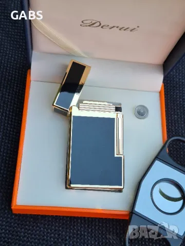 Луксозна газова запалка Derui с подарък резачка за пури,четири цвята, снимка 10 - Запалки - 50298940