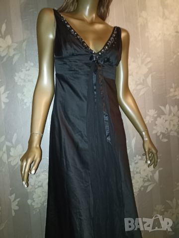 Черна сатенена рокля до коляното ХС,С, снимка 1