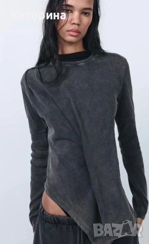 Сива асиметрична блуза