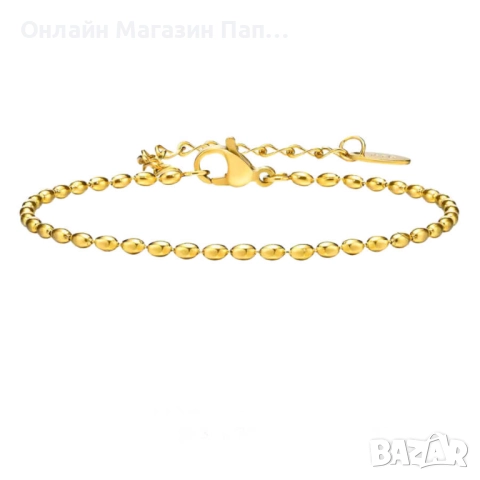 Дамска гривна от неръждаема стомана, позлатена – Верижка с мъниста и монета, регулируема 16–21см