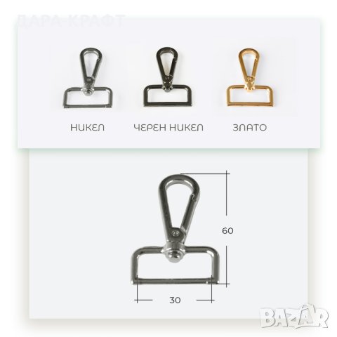Метални карабинки - Въртяща основа - 20мм, 25мм, 30мм - 10бр, снимка 4 - Други - 42535394