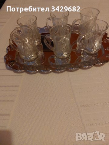 Стъклени чаши с дръжка за чай и Кафе с поднос, снимка 8 - Чаши - 41839874