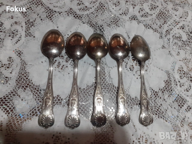 Стари антикварни посребрени прибори лъжици 5 бр. маркирани, снимка 5 - Антикварни и старинни предмети - 53712162
