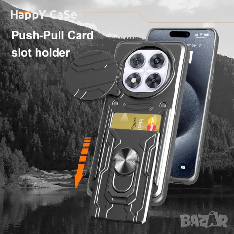 Xiaomi Redmi Note 14 / 14 Pro / 14 Pro+ / CARD SLOT Удароустойчив кейс гръб калъф с пръстен