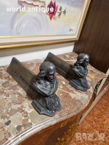 Уникални антикварни френски чугунени стойки за камина , снимка 2 - Антикварни и старинни предмети - 53139710
