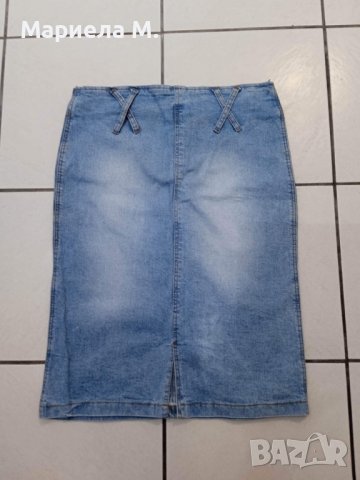 Дънкова пола над коляно, XS, нова, средна тали