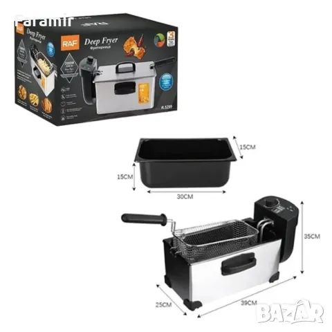 Фритюрник RAF R5299, 3 литра, 2000W, Напълно разглобяем, Филтър, Инокс, снимка 4 - Фритюрници - 47311219