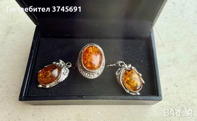 Античен руски пръстен сребро и кехлибар