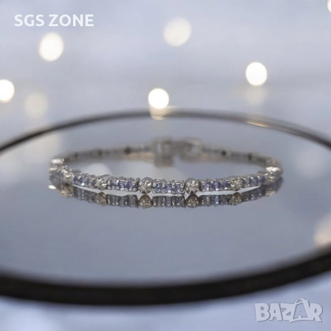 Нежна гривна с танзанити от Тайланд, снимка 4 - Гривни - 52720062