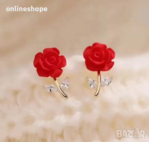 Обеци Роза с 22к златно покритие с кутия, снимка 2 - Обеци - 49663954