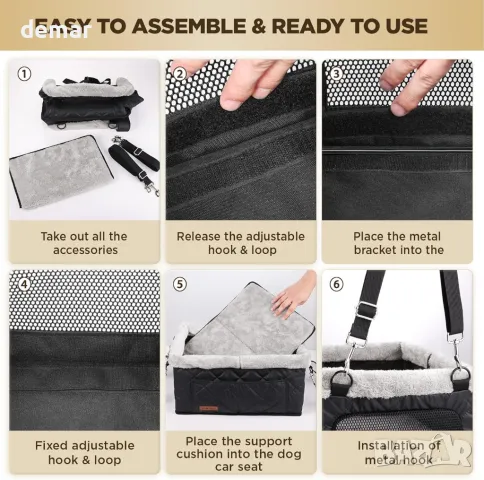 BONTHEE Столче за кола за малки кучета до 9 кг, здрава метална рамка и изкуствена кожа, снимка 6 - За кучета - 50322131