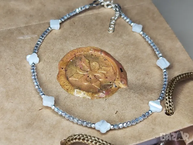 925 сребърна гривна за глезен със седеф