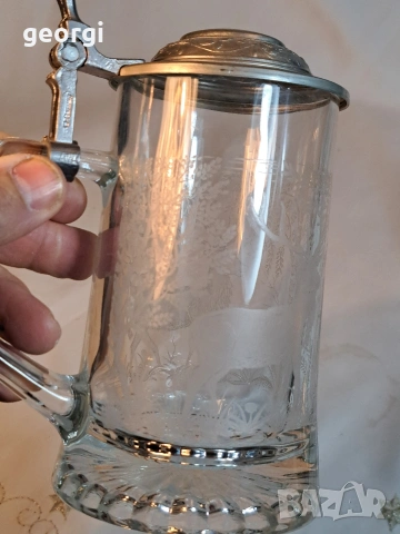 немска халба с ловни мотиви и калаен похлупак 31/3, снимка 2 - Колекции - 53724234