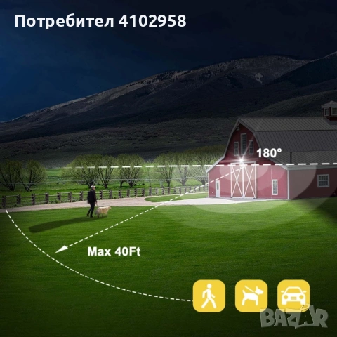 LED външна лампа със сензор за движение, 16W 1900LM 5000K дневна светлина, IP65 водоустойчиви прожек, снимка 11 - Лампи за стена - 53088436