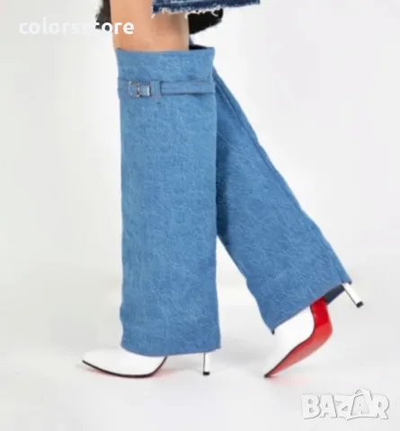 Ботуши на ток - деним и бяла кожа - KD100