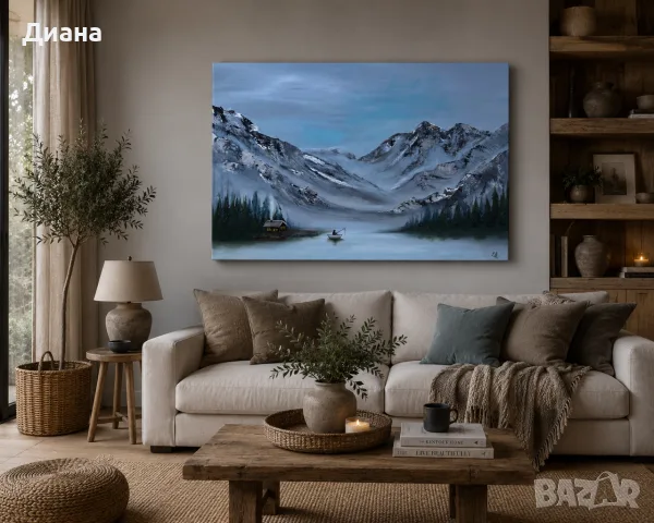 Картина “Зима в планината”, маслени бои 50/70, снимка 3 - Картини - 55769206