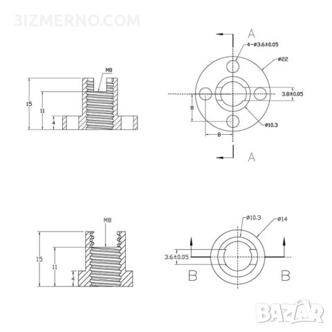 Месинг Гайка с трапецовидна резба 8mm T8 с пружина Anti-Backlash Nut, снимка 4 - Железария - 41685370