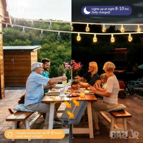 Нови Соларни ретро лампички 10м 20 LED крушки за двор тераса украса, снимка 3 - Соларни лампи - 53835499