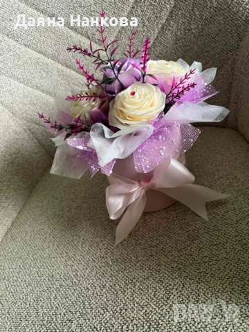 Ръчно изработена кутия със сатенени рози , снимка 5 - Декорация за дома - 53434808