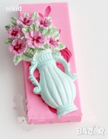 Висока ваза гарафа с цветя силиконов молд форма фондан шоколад гипс