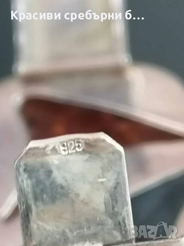  Твърда сребърна гривна с балтийски кехлибар. , снимка 6 - Гривни - 53323207