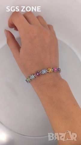 Нежна гривна с цветя от сребро с естествен топаз, аметист, перидот, цитрин, снимка 11 - Гривни - 52688944