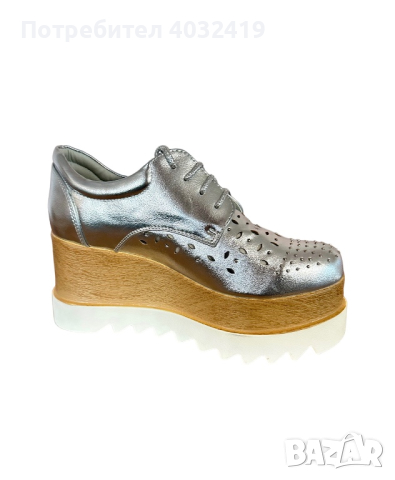 Сребристи дамски обувки с платформа , снимка 4 - Дамски елегантни обувки - 44835637