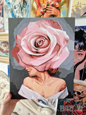 Красива Рисувана Картина - "Разпъпила Роза", снимка 1