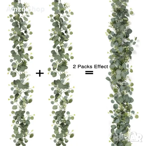 Декорация от евкалиптов гирлянд с бели цветя украса за сватба парти изкуствен евкалипт, снимка 4 - Други - 48005362