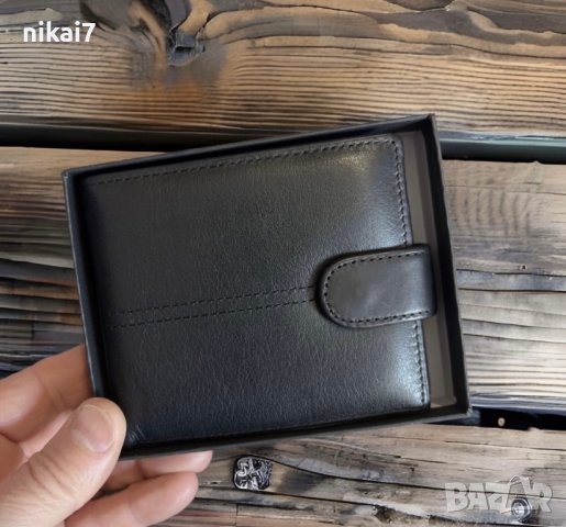 мъжки портфейл естествена кожен телешки бокс джоб за монети документи, снимка 4 - Портфейли, портмонета - 42100955