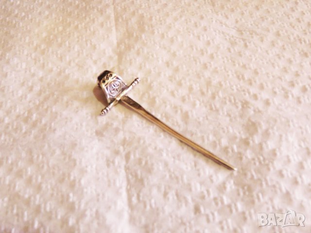 Старинна сребърна брошка, сребърна игла, Шпага за ценители и колекционери сребро, снимка 4 - Други - 35866881