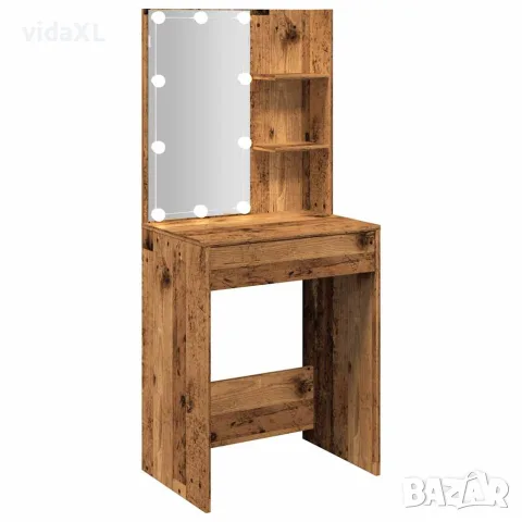 vidaXL Тоалетка с LED осветление, старо дърво, 60x40x140 см, снимка 7 - Тоалетки - 56148322