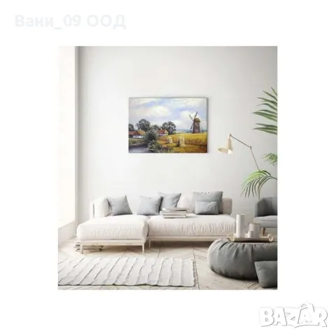 100см! Голяма картина-канава "Мелница в полето", снимка 3 - Картини - 48728652